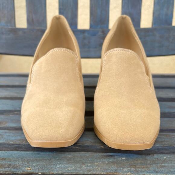 Joie Wevenly Heeled Loafer Pump Tan Suede Block Heel Slip On Womens 9.5 - Picture 4 of 10